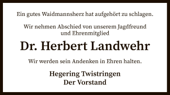 Traueranzeige von Herbert Landwehr von SYK