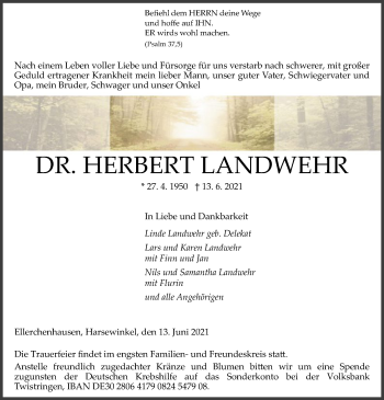 Traueranzeige von Herbert Landwehr von SYK