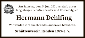 Traueranzeige von Hermann Dehlfing von SYK