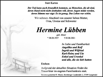 Traueranzeige von Hermine Lübben von SYK