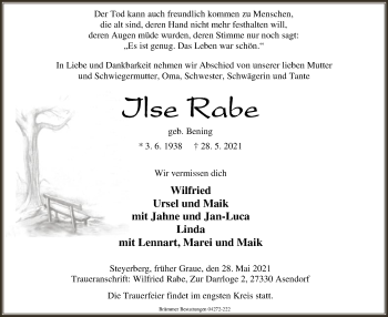 Traueranzeige von Ilse Rabe von SYK