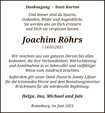 Traueranzeige von Joachim Röhrs von SYK