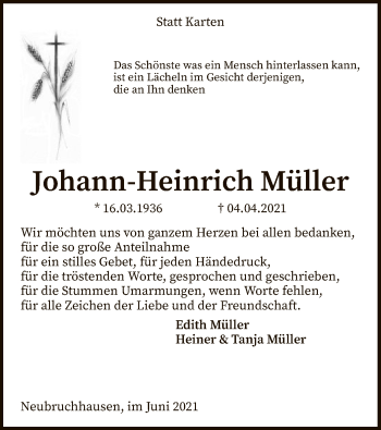 Traueranzeige von Johann-Heinrich Müller von SYK