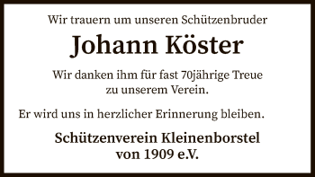 Traueranzeige von Johann Köster von SYK