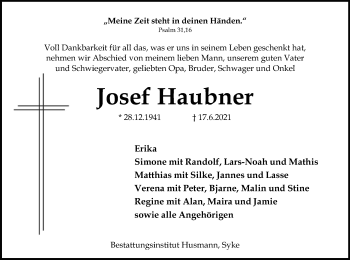 Traueranzeige von Josef Haubner
