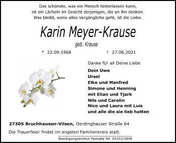 Traueranzeige von Karin Meyer-Krause von SYK