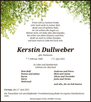 Traueranzeige von Kerstin Dullweber von SYK