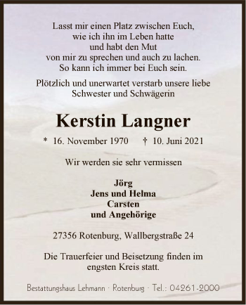 Traueranzeige von Kerstin Langner von SYK