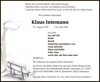 Traueranzeige von Klaus Intemann von SYK