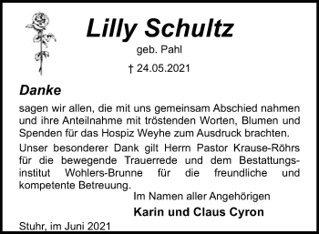 Traueranzeige von Lilly Schultz von SYK