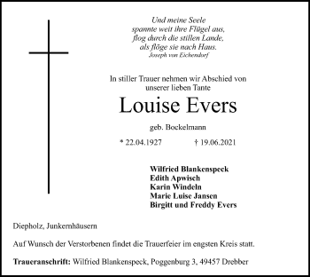 Traueranzeige von Louise Evers von SYK