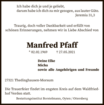 Traueranzeige von Manfred Pfaff von SYK