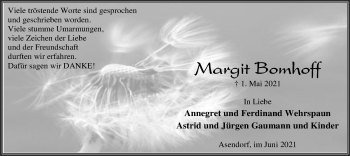 Traueranzeige von Margit Bomhoff von SYK