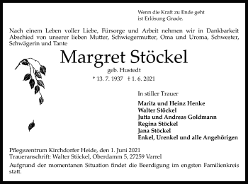 Traueranzeige von Margret Stöckel von SYK