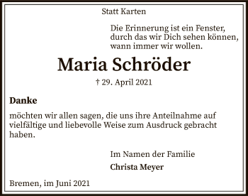 Traueranzeige von Maria Schröder von SYK