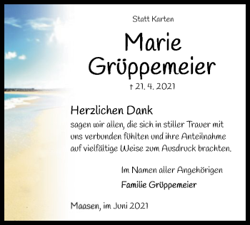 Traueranzeige von Marie Grüppemeier von SYK