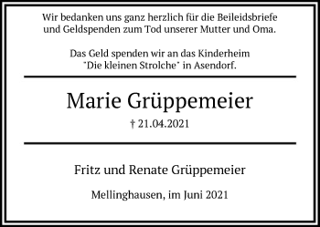 Traueranzeige von Marie Grüppemeier von SYK