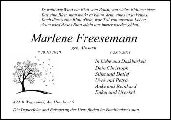 Traueranzeige von Marlene Freesemann von SYK