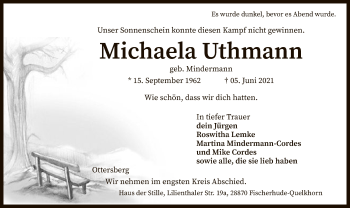 Traueranzeige von Michaela Uthmann von SYK