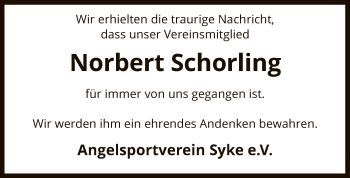 Traueranzeige von Norbert Schorling von SYK