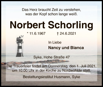 Traueranzeige von Norbert Schorling von SYK