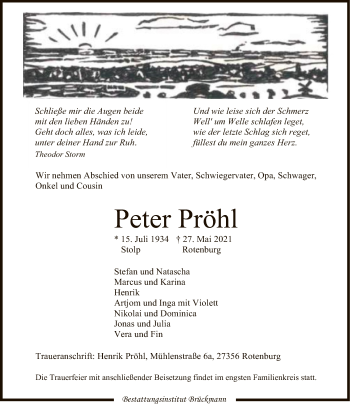 Traueranzeige von Peter Pröhl von SYK