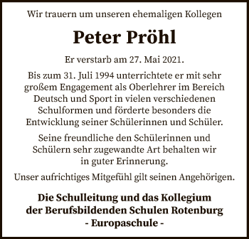 Traueranzeige von Peter Pröhl von SYK