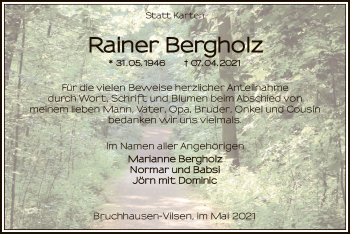 Traueranzeige von Rainer Bergholz von SYK