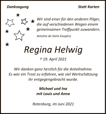 Traueranzeige von Regina Helwig von SYK