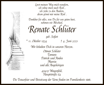 Traueranzeige von Renate Schlüter von SYK