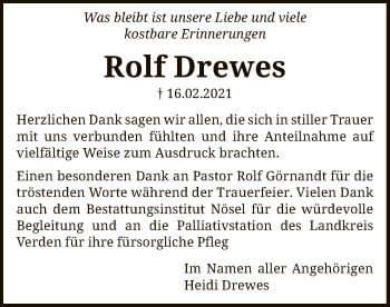 Traueranzeige von Rolf Drewes von SYK