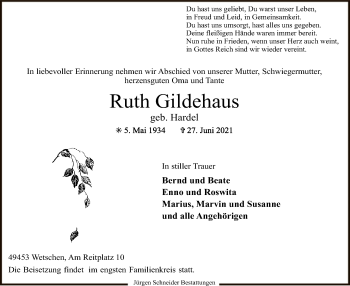 Traueranzeige von Ruth Gildehaus von SYK