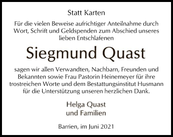 Traueranzeige von Siegmund Quast von SYK