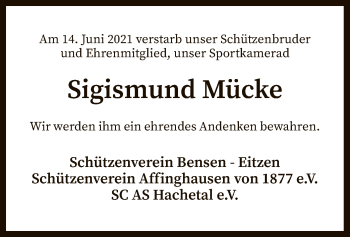 Traueranzeige von Sigismund  Mücke von SYK