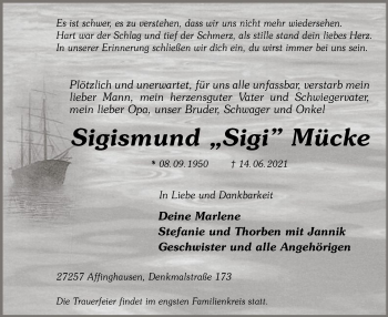 Traueranzeige von Sigismund  Mücke von SYK