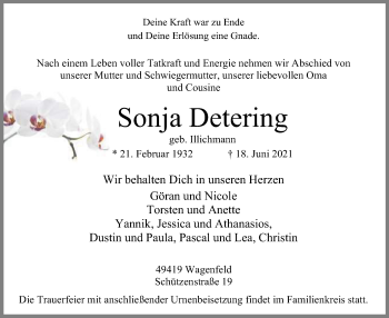 Traueranzeige von Sonja Detering von SYK