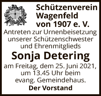 Traueranzeige von Sonja Detering von SYK