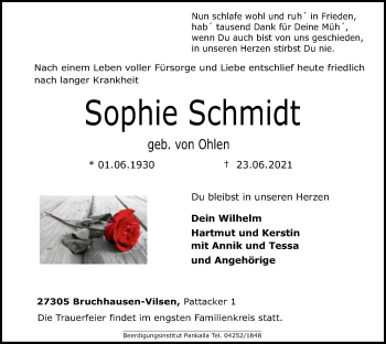 Traueranzeige von Sophie Schmidt von SYK