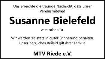 Traueranzeige von Susanne Bielefeld von SYK