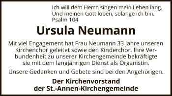 Traueranzeige von Ursula Neumann von SYK