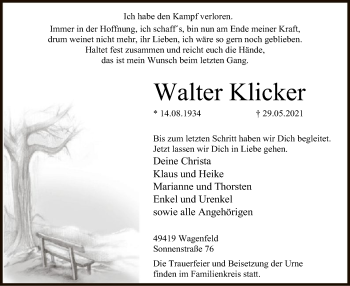 Traueranzeige von Walter Klicker von SYK