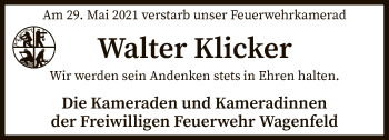 Traueranzeige von Walter Klicker von SYK