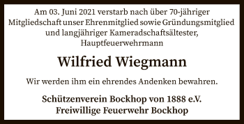 Traueranzeige von Wilfried Wiegmann von SYK