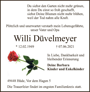 Traueranzeige von Willi Düvelmeyer von SYK