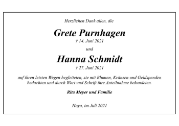 Traueranzeige von Grete Purnhagen von SYK