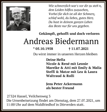 Traueranzeige von Andreas Biedermann von SYK