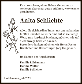 Traueranzeige von Anita Schlichte von SYK