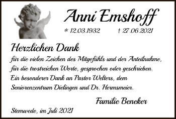 Traueranzeige von Anni Emshoff von SYK