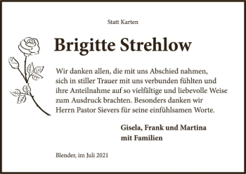 Traueranzeige von Brigitte Strehlow von SYK