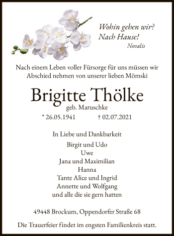 Traueranzeige von Brigitte Thölke von SYK